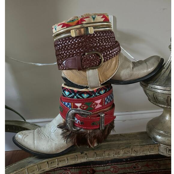 Upsicled cowboy boots boho bohemian booties feather reworked sz 8 free people - Picture 11 of 16